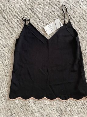 Zara knit Black Camisole with Contrasting Scalloped Hem